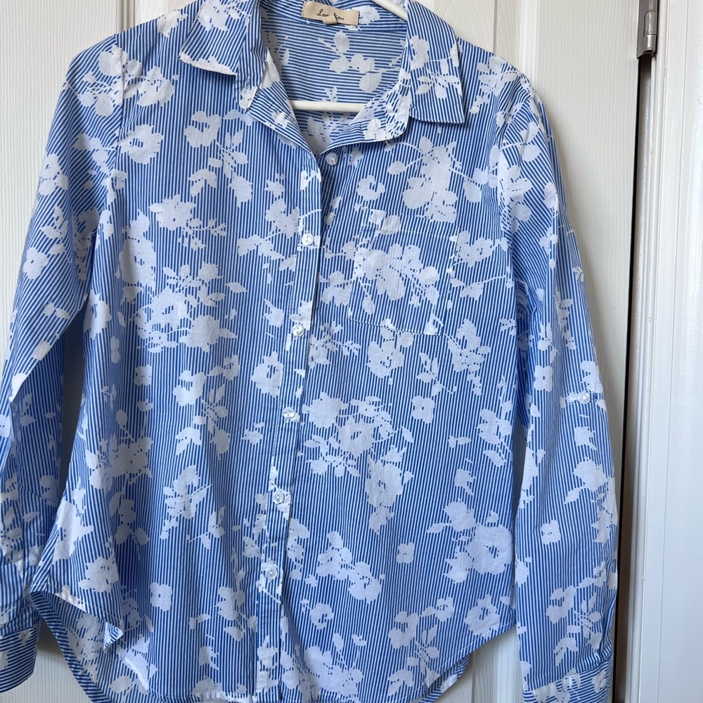 Love Notes Blue and White Striped Shirt